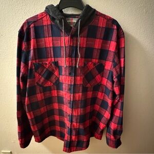 Unionbay Men’s Black And Red Plaid Flannel Shirt Button Up Size XL Hoodie